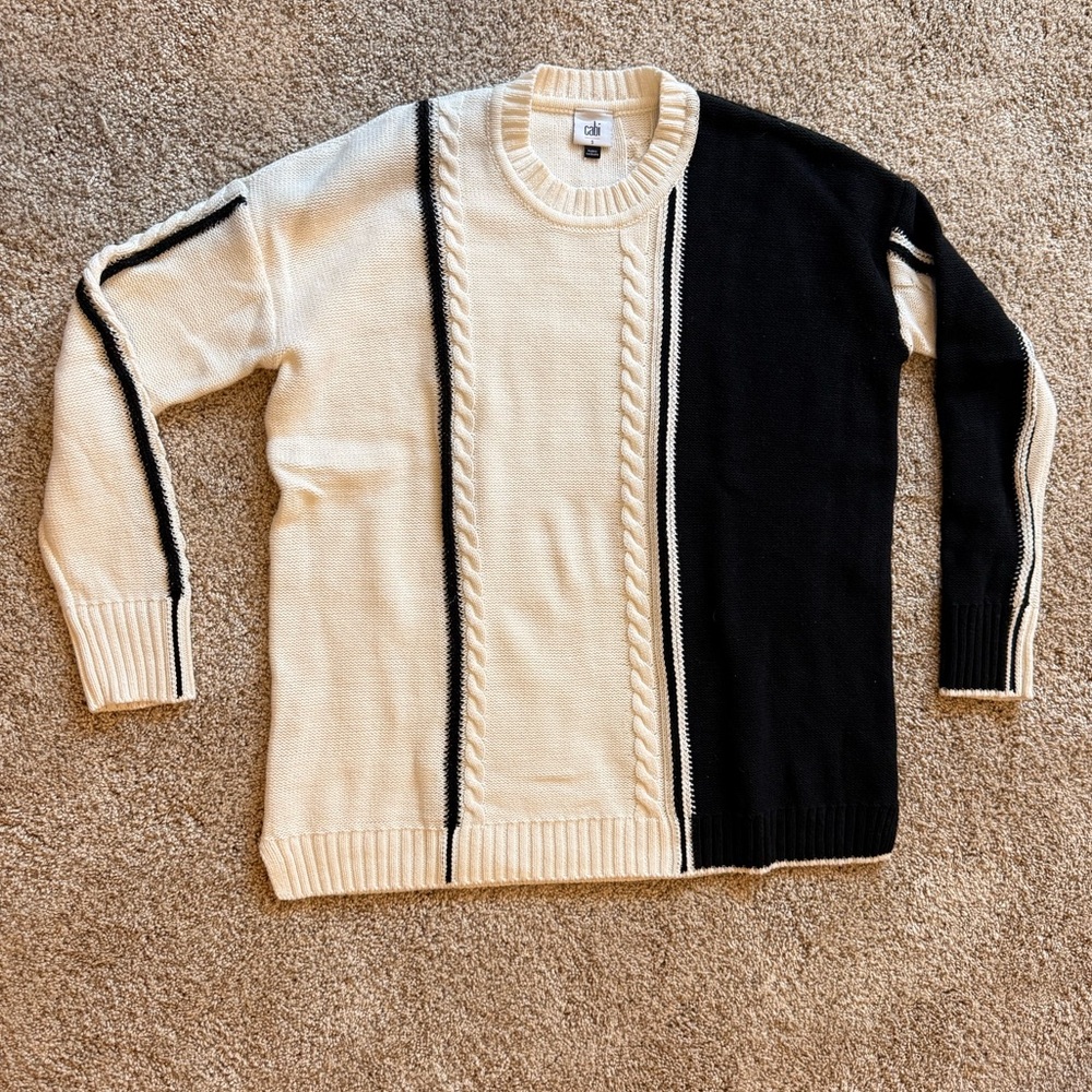 CAbi Black and Cream Crewneck Sweater
